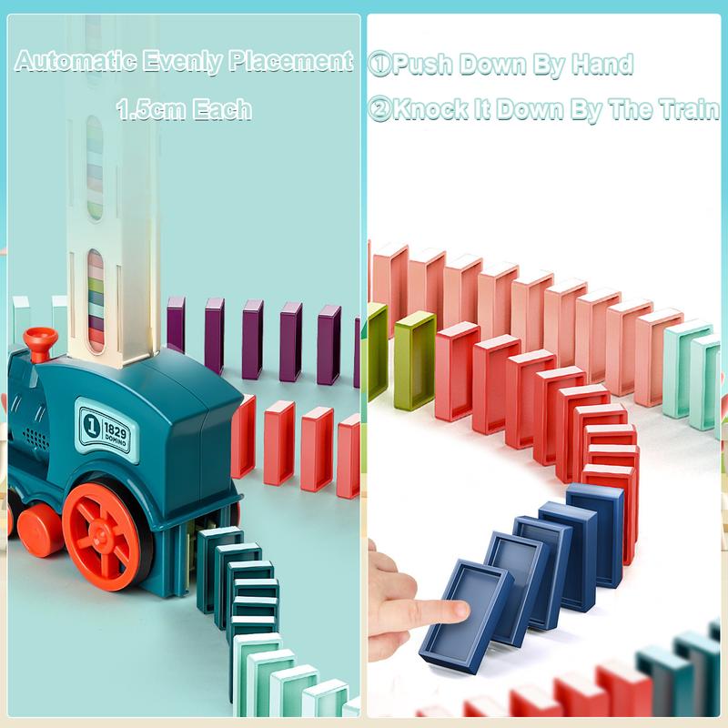 Dominoes Automatic Domino Train Toy Set - 180 Pcs, Domino Train Blocks Set Building and Stacking Toy for Kids Christmas Gifts