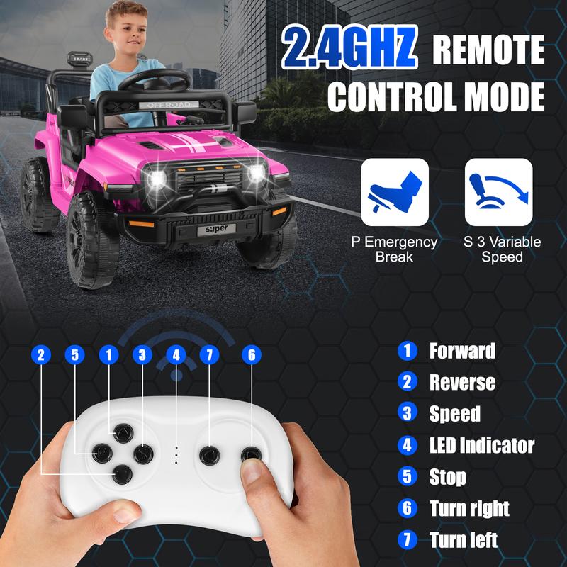 Hikole 12V Ride-On Toys for Kids, 2.4G Remote and Parent Control, Music Player, 3-Speed Shift, Safety Belt, Perfect Halloween Gift for Boys and Girls