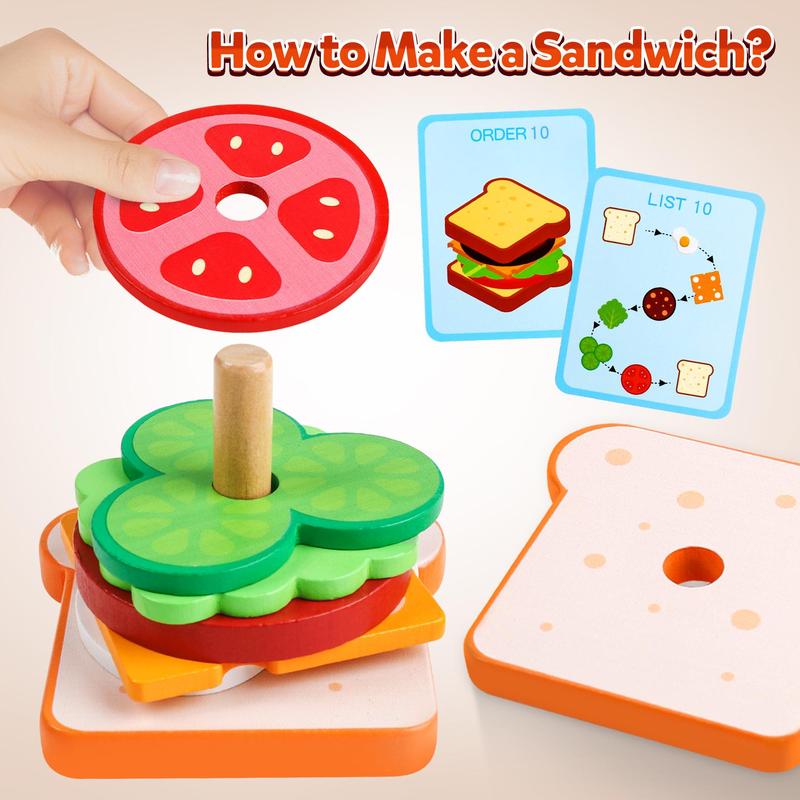 Wooden Sandwich Sorting & Stacking Toy, 1 Set Montessori Educational Preschool Toy, Hand & Eye Coordination Training Toy For Kids Boys Girls Gift, Christmas Gift