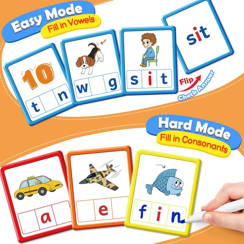 Torlam CVC Word games Phonics Games Sight Words Flash Cards Vowel Spelling Flashcards for Spelling  Reading and Literacy Fun