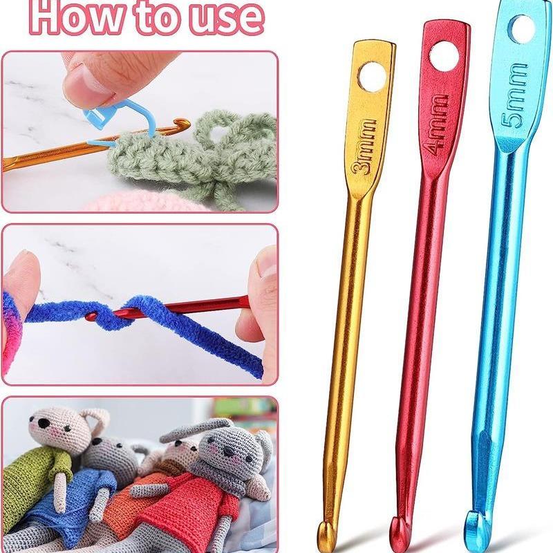 3pcs Multicolor Crochet Set, Different Size Hook Handle Knitting Needle, Portable Knitting Accessories For Sewing And Art Crafts DIY