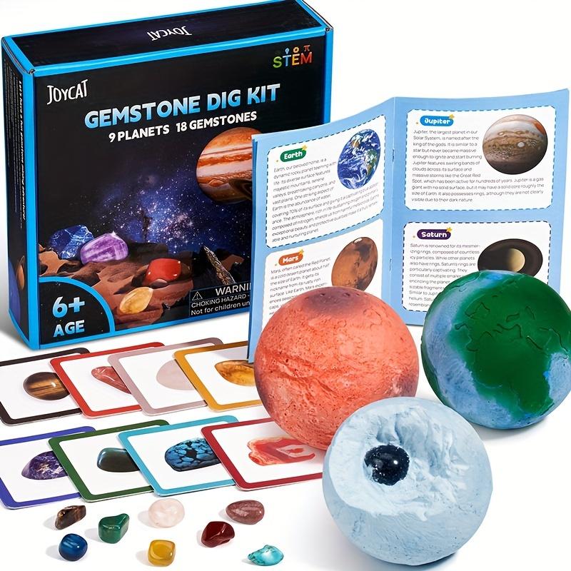 Gemstone Dig Kit, Excavate 18 Gems from The Solar System, Gem Digging Kit for Kids Age 6-8-12, Space Planet Toys STEM Science Kits Christmas Birthday Gift for Boys Girls Halloween Christmas Gift