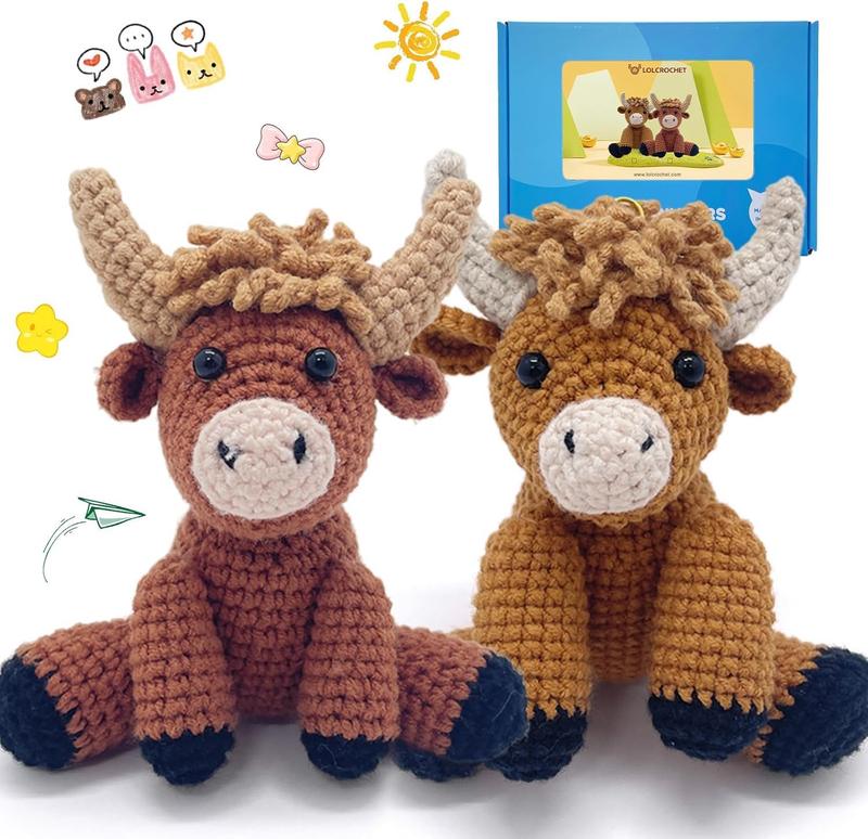 Highland Cows Amigurumi Crochet Kit for Beginners | Easy Crochet Starter Set with Step-by-Step Video Tutorial | Perfect Gift for Kids and Adults | Fun Crochet Animals for Christmas