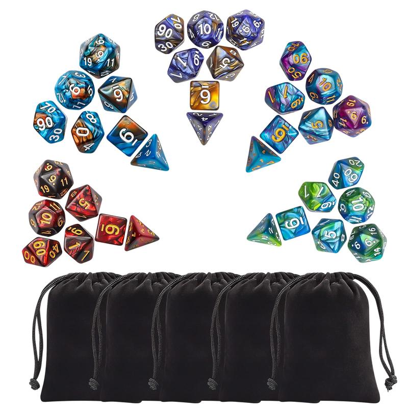 olyhedral Dice Set (35 Pieces) with Black Pouches, 5 Complete Double-Colors Dice Sets of D4 D6 D8 D10 D% D12 D20 Compatible with Dungeons and Dragons DND RPG  Table Games