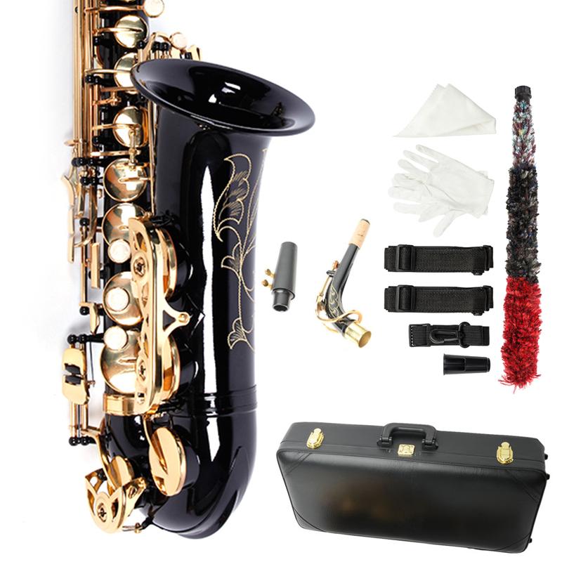 Ktaxon Be Brass Carving Pattern Pearl White Shell Button Saxophone with Strap Black