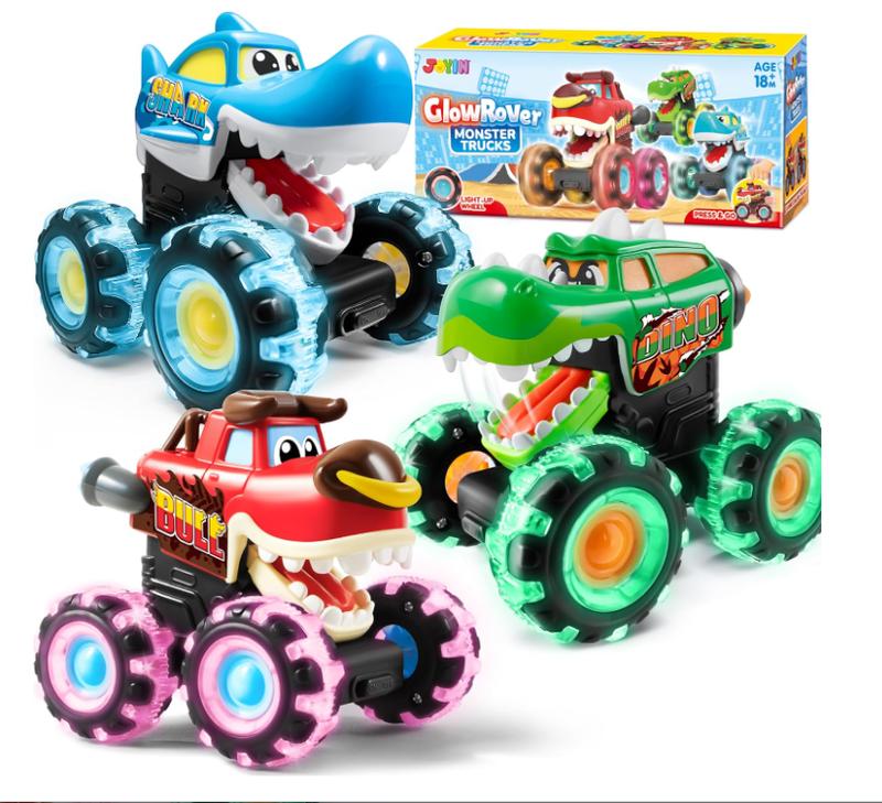 JOYIN 3 Pack Monster Truck Toy - Motion Activated Light-Up Cars for Toddlers