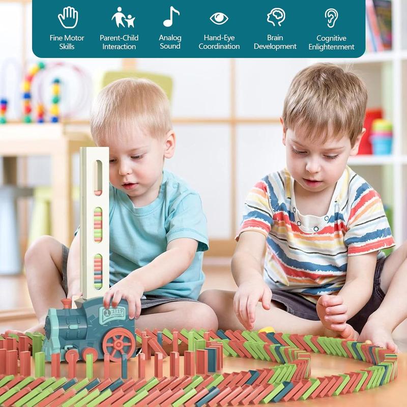 Domino Train Toys Set for Kids, Domino Blocks Building and Stacking Toy,Creative Kids Games,for Kids ages 3+,Experience Laying Stacker Game Colorful Tracks, Montessori Toy