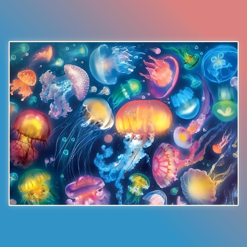 Jellyfish Pattern Diamond Painting Kit, DIY 5D Diamond Painting by Numbers Kit, Home Wall Craft Decoration Without Frame