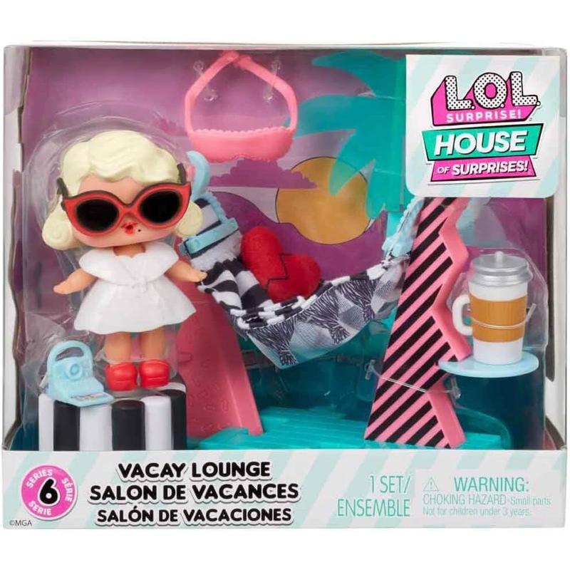 LOL Surprise OMG House of Surprises Vacay Lounge Playset with Leading Baby Collectible Doll with 8 Surprises, Dollhouse Accessories, Holiday Toy, Great Gift for Kids Ages 4 5 6+ Years Old & Collectors