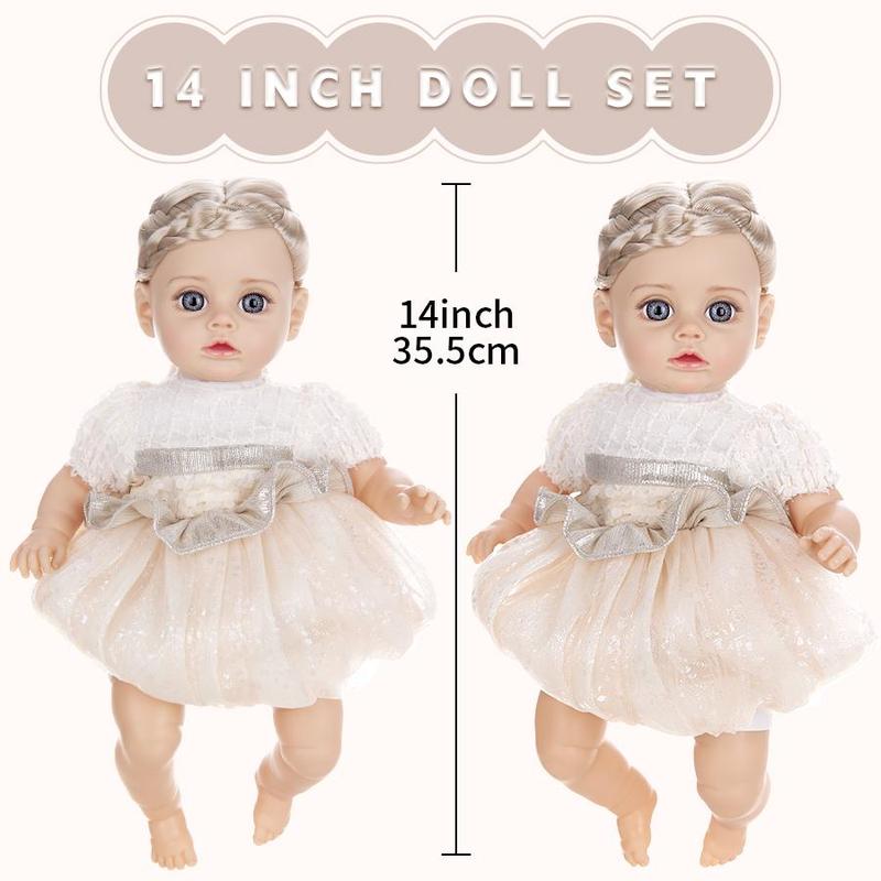 14 Inch Realistic Doll, 1 Set Cute Soft Doll Toy with Clothes & Hair Accessories, Creative Birthday Gifts for Age 3+