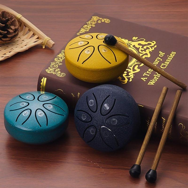 Outdoor Mini rain drum tambourine Steel tongue drum Outdoor rain drum Musical instrument Outdoor Notes in the rain Waterproof hand disc drum Therapy instrument for yoga, meditation and music therapy for all ages (dark blue) (Limited time offer)