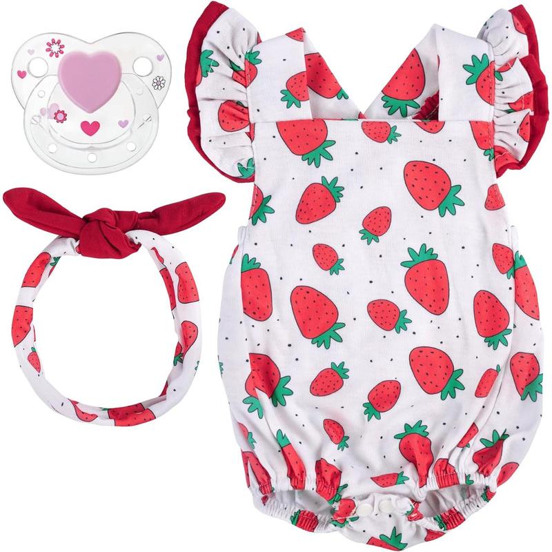 Reborn Baby Doll Clothes For 20- 22 Inch Baby Doll Strawberry Clothes Outfits With Pacifier Newborn Girl