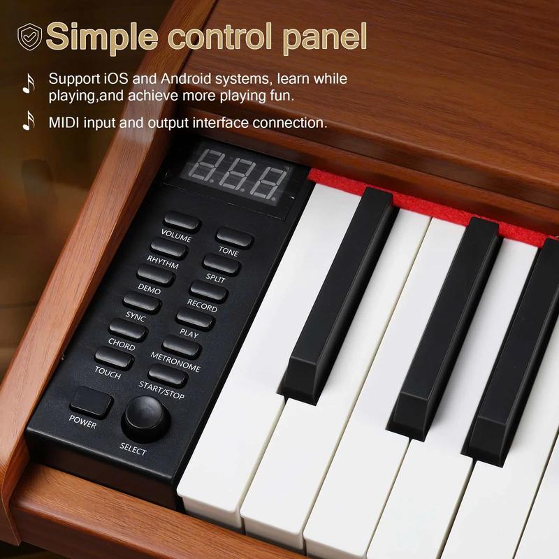 88 Key Digital Piano Full Size Semi-Weighted Standard Keyboards, Portable Electric Piano with Stand, MIDI Bluetooth, Triple Pedals, Headphone, Light Wood