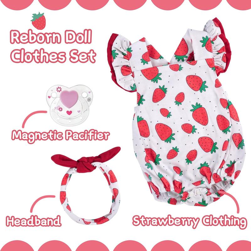 Reborn Baby Doll Clothes For 20- 22 Inch Baby Doll Strawberry Clothes Outfits With Pacifier Newborn Girl