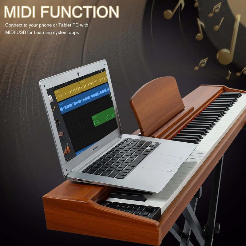 88 Key Digital Piano Full Size Semi-Weighted Standard Keyboards, Portable Electric Piano with Stand, MIDI Bluetooth, Triple Pedals, Headphone, Light Wood