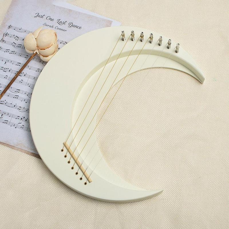 Wooden 7 String Harp, Portable Moon Shaped Lyre Harp with Tuning Wrench, Musical Instrument for Adults & Teens, Music Accessories