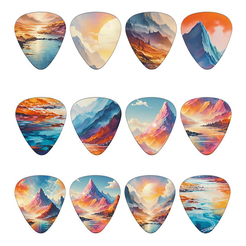 Landscape Pattern Guitar Pick (12pcs), PVC Double-sided Printed Guitar Pick, Music Accessories For Guitar Ukulele Banjo