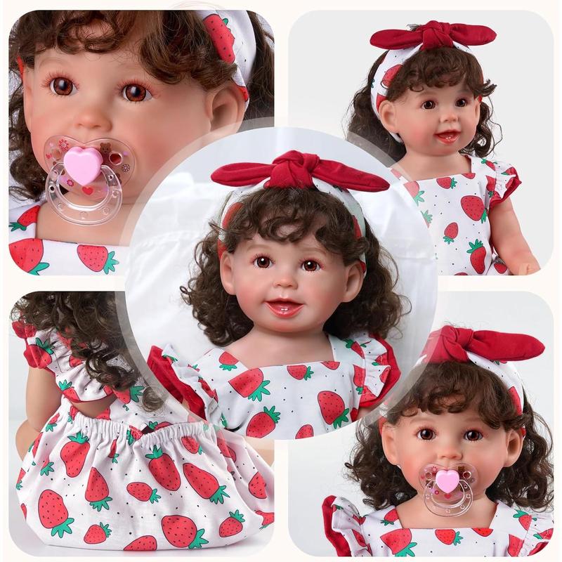 Reborn Baby Doll Clothes For 20- 22 Inch Baby Doll Strawberry Clothes Outfits With Pacifier Newborn Girl