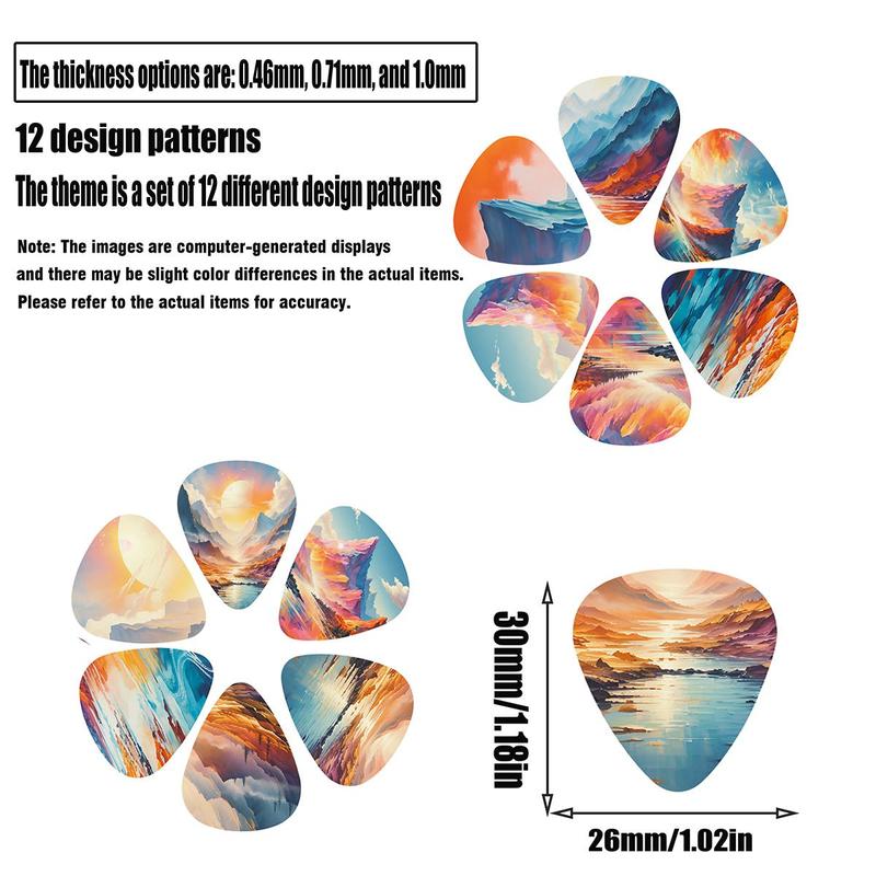 Landscape Pattern Guitar Pick (12pcs), PVC Double-sided Printed Guitar Pick, Music Accessories For Guitar Ukulele Banjo