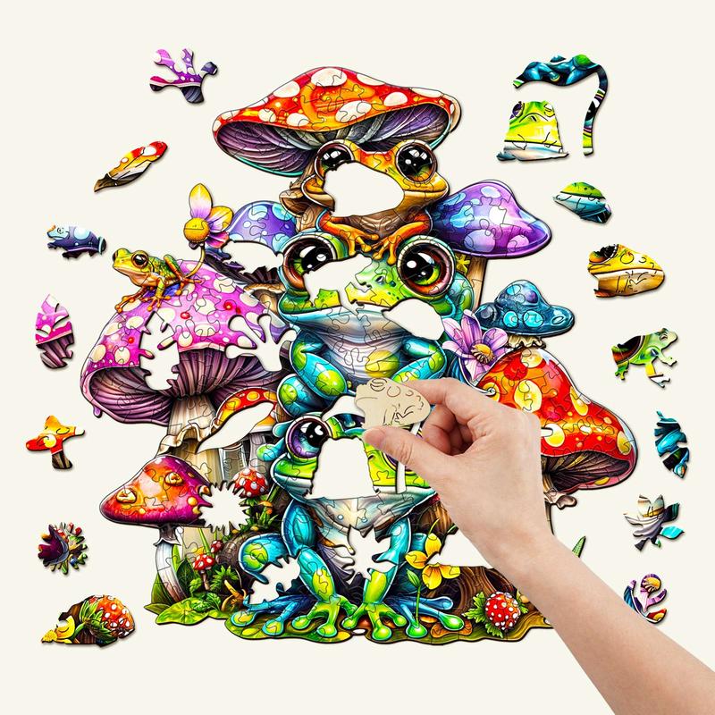 Frog Family Wooden Jigsaw Puzzle - Educational Toy for Kids and Adults