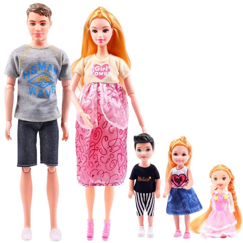 UCanaan Family Dolls Set of 6 People with Dad Pregnant Mom 3 Kids and Baby Boy in Mommy's Tummy and 70 Pcs Accessories for Education and Birthday Day Gift