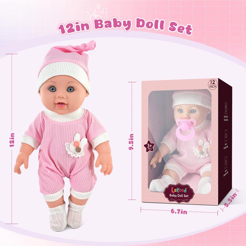 Nice2you 12in Baby Doll for Toddlers 1-3, First Baby Doll Set with Accessories, Pacifier, Feeding Bottle, Blanket for 2 Year old Girl，Pink doll