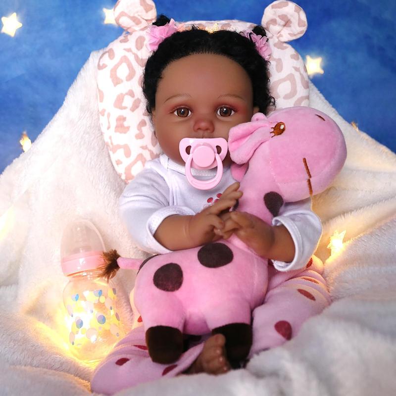 Wooroy Reborn Baby Doll - Christmas Gift, Birthday Gift, Girl Gift, Brown and Black Skin Doll, 22 Inches Realistic Baby Dolls, Lifelike Vinyl African American Newborn Baby Doll Lucy with Weighted Cloth Body, Birthday Gift Toy for Kids Age 3+