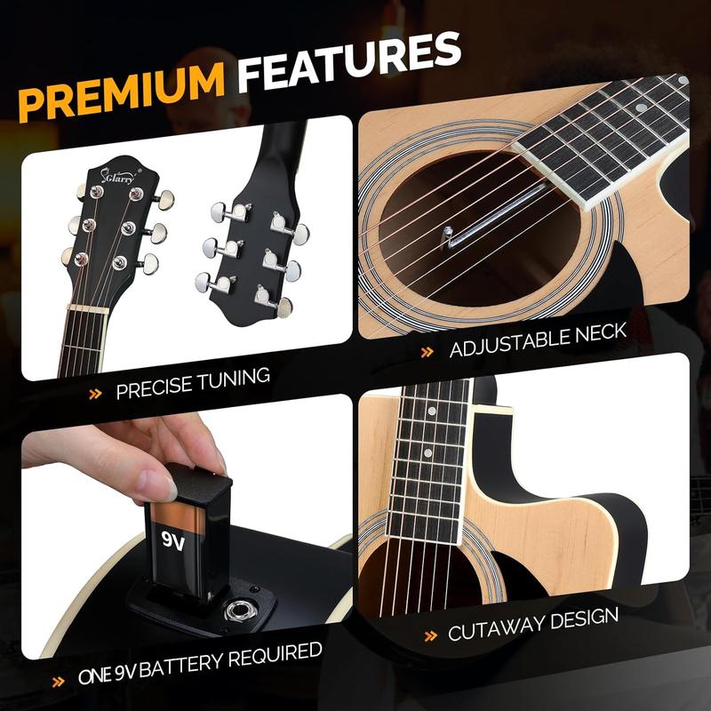 Full Size 6 Strings Acoustic Electric Guitar Beginner Kit w  15W Amp, Cutaway 41 Inch Electric Acoustic Guitar w Inbuilt Tuner, Bag, Strap, Picks, Strings, Basswood Guitarra, Matte Natural