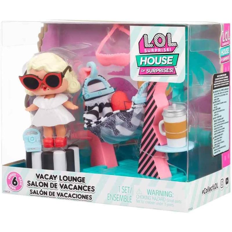 LOL Surprise OMG House of Surprises Vacay Lounge Playset with Leading Baby Collectible Doll with 8 Surprises, Dollhouse Accessories, Holiday Toy, Great Gift for Kids Ages 4 5 6+ Years Old & Collectors