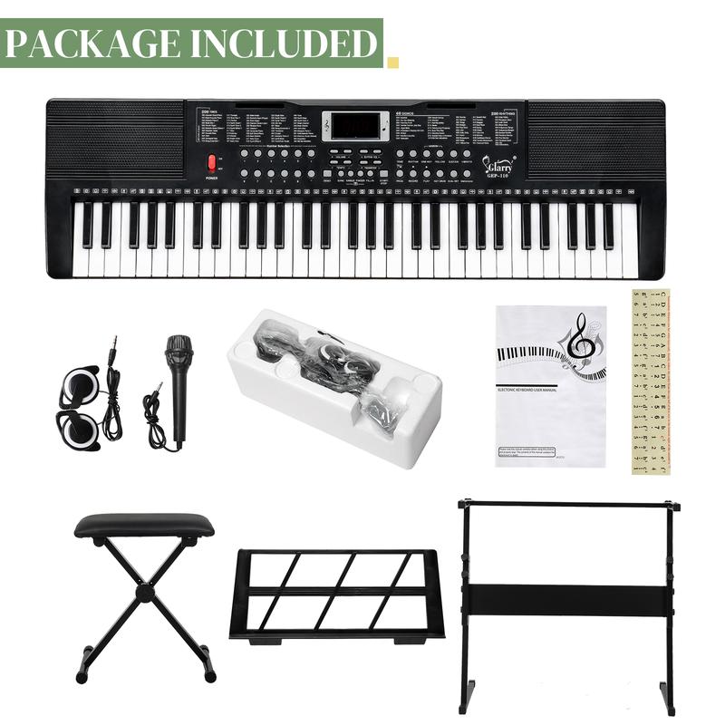 GEP-110 61 Key Keyboard with Piano Stand, Piano Bench, Built In Speakers, Headphone, Microphone, Music Rest, LED Screen, 3 Teaching Modes for Beginners