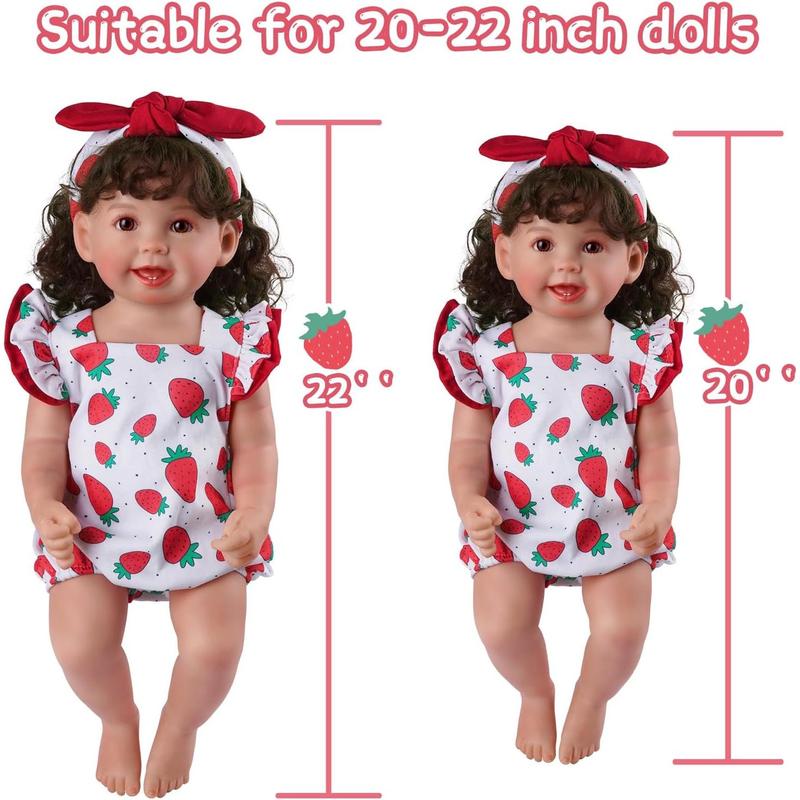 Reborn Baby Doll Clothes For 20- 22 Inch Baby Doll Strawberry Clothes Outfits With Pacifier Newborn Girl