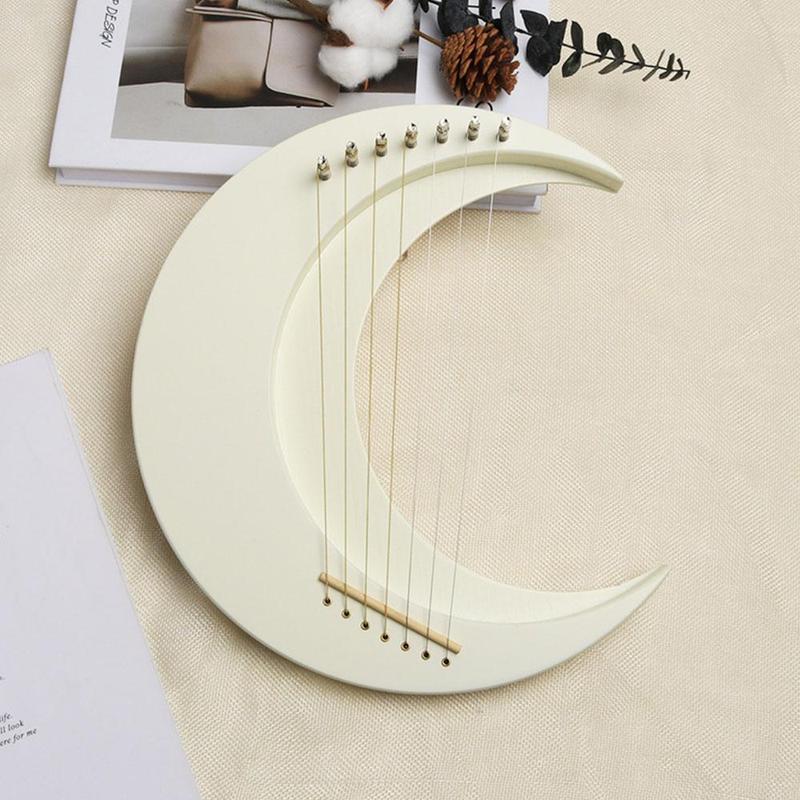 Wooden 7 String Harp, Portable Moon Shaped Lyre Harp with Tuning Wrench, Musical Instrument for Adults & Teens, Music Accessories