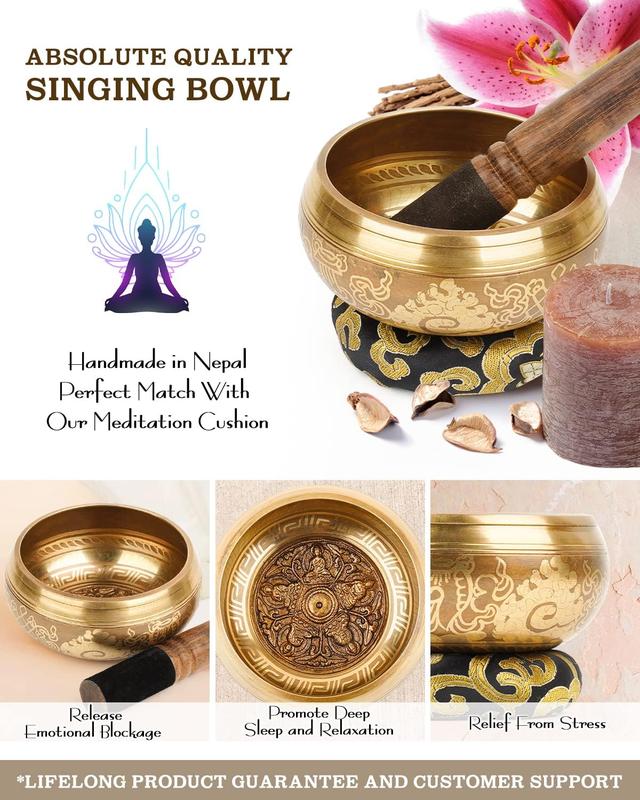 Tibetan Singing Bowls, 4.5” Singing Sound Bowl Handcrafted in Nepal for Yoga,Chakra Healing,Stress Relief Self Care Gifts for Women and Men Christmas Gifts pilates  bar