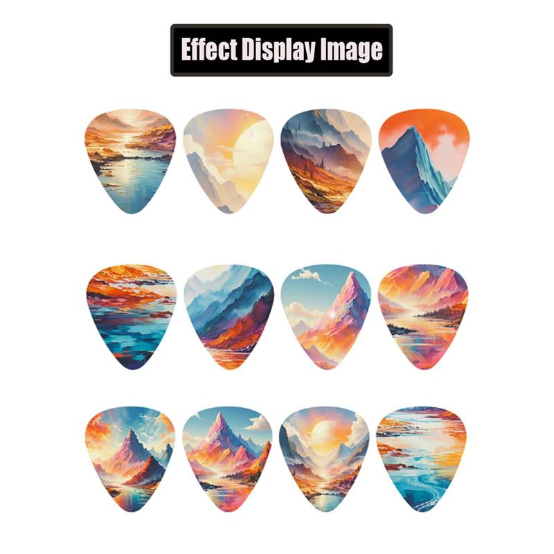 Landscape Pattern Guitar Pick (12pcs), PVC Double-sided Printed Guitar Pick, Music Accessories For Guitar Ukulele Banjo