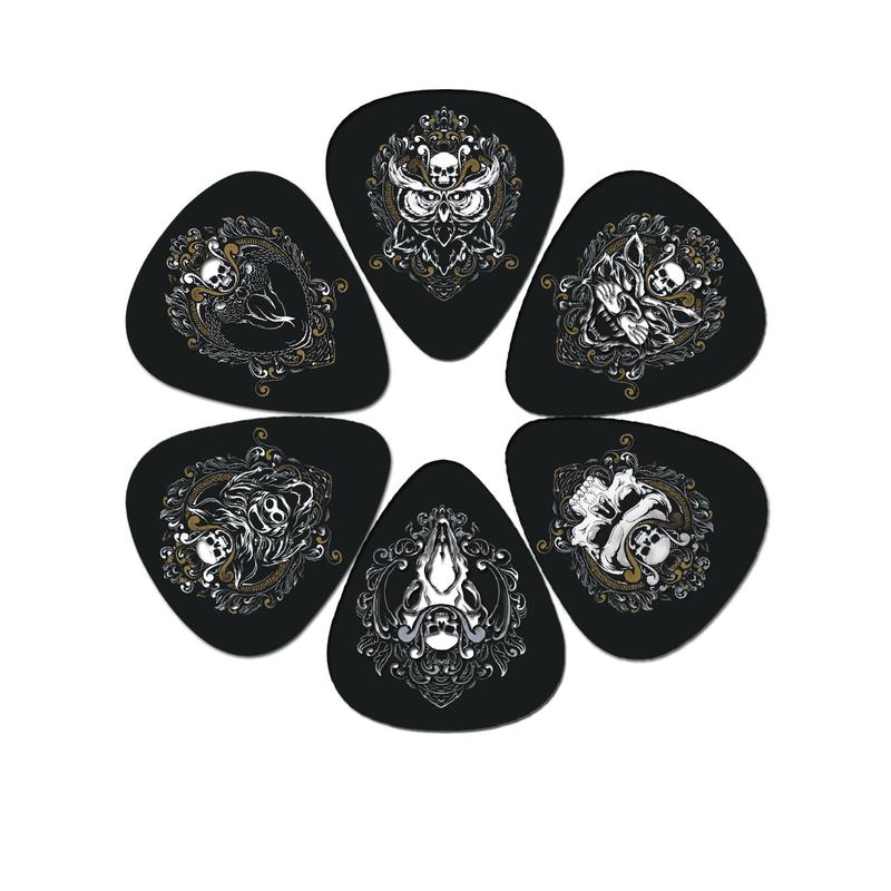 Punk Style Guitar Pick Set, 6 Counts set Double Sided Printed Guitar Pick with PU Storage Bag, Professional Music Accessories for Guitar & Bass