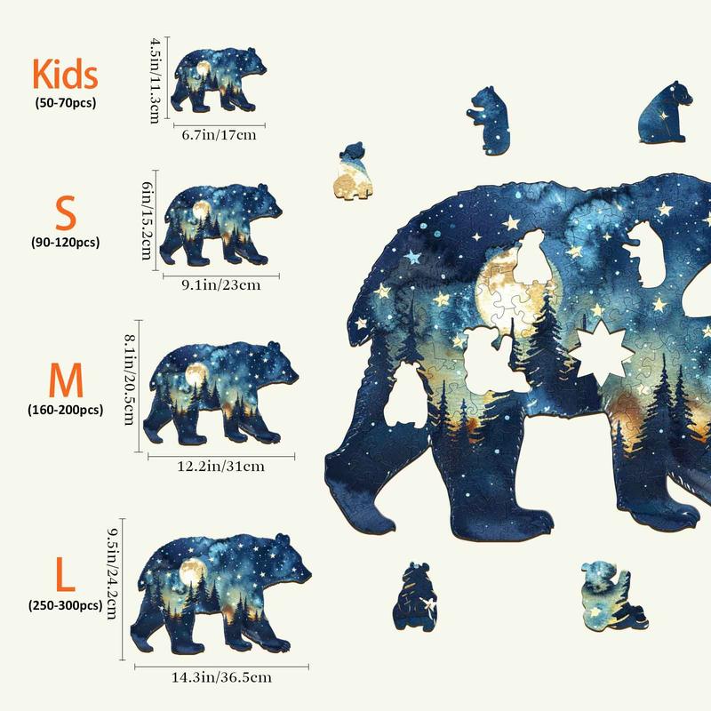 Astral Bear Wooden Jigsaw Puzzle - Perfect for Kids and Adults