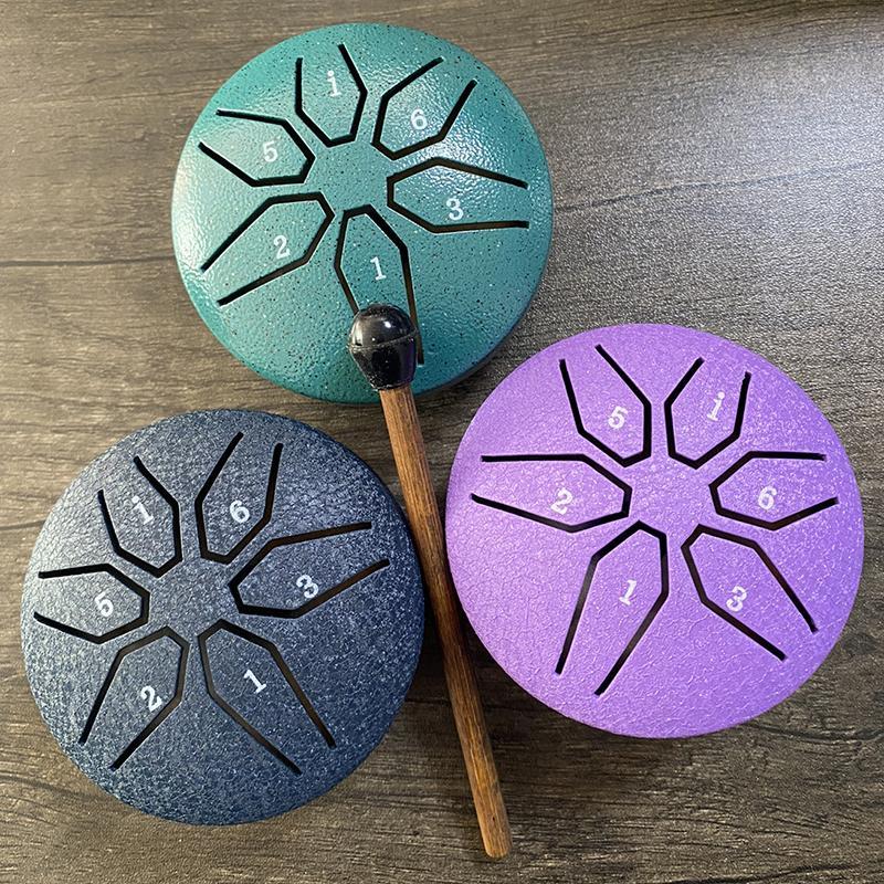 3 Inch 6 Note Steel Tongue Drum for Christmas Gift, 1 Set Portable Mini Steel Drum with Drumsticks, Musical Instrument for Stress Relief, Camping, Meditation, Yoga