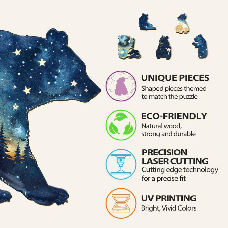 Astral Bear Wooden Jigsaw Puzzle - Perfect for Kids and Adults