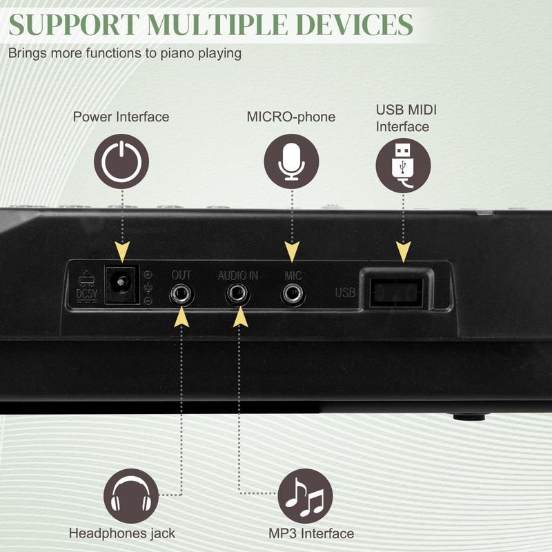 GEP-110 61 Key Keyboard with Piano Stand, Piano Bench, Built In Speakers, Headphone, Microphone, Music Rest, LED Screen, 3 Teaching Modes for Beginners