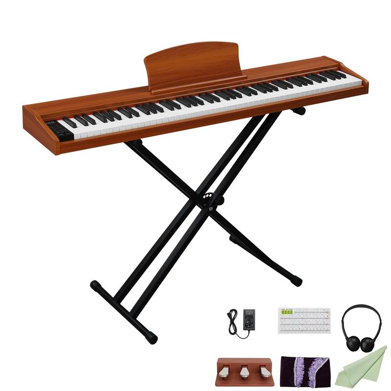 88 Key Digital Piano Full Size Semi-Weighted Standard Keyboards, Portable Electric Piano with Stand, MIDI Bluetooth, Triple Pedals, Headphone, Light Wood