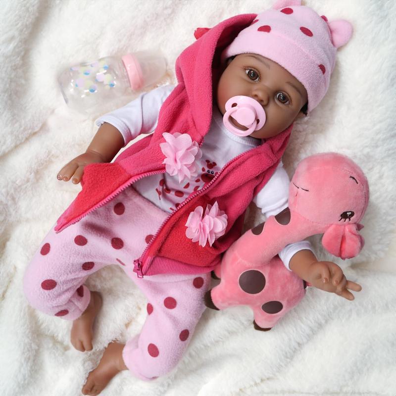 Wooroy Reborn Baby Doll - Christmas Gift, Birthday Gift, Girl Gift, Brown and Black Skin Doll, 22 Inches Realistic Baby Dolls, Lifelike Vinyl African American Newborn Baby Doll Lucy with Weighted Cloth Body, Birthday Gift Toy for Kids Age 3+