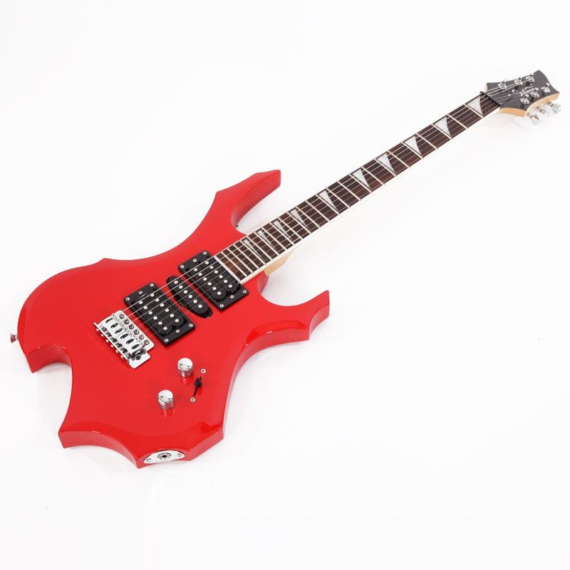 Glarry Flame Shaped Electric Guitar with 20W Electric Guitar Sound HSH Pickup Novice Guitar Audio Bag Strap Picks Shake Cable Wrench Tool Red