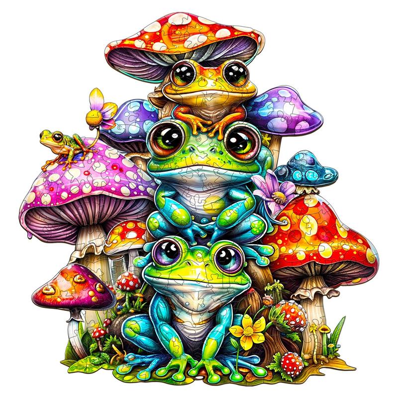 Frog Family Wooden Jigsaw Puzzle - Educational Toy for Kids and Adults