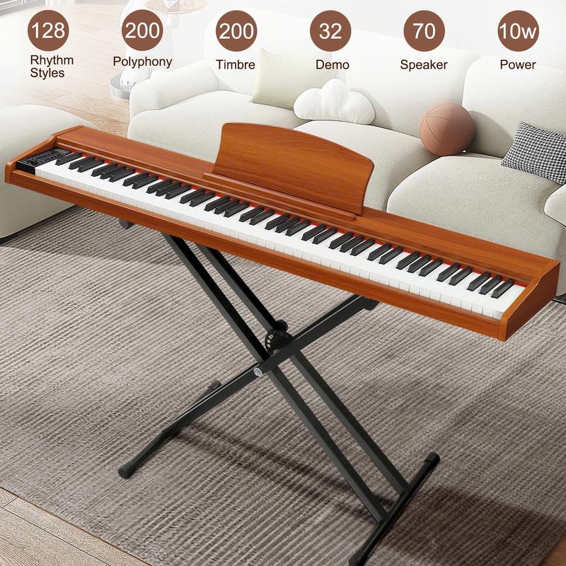 88 Key Digital Piano Full Size Semi-Weighted Standard Keyboards, Portable Electric Piano with Stand, MIDI Bluetooth, Triple Pedals, Headphone, Light Wood