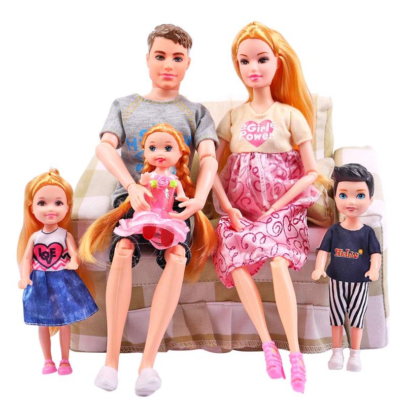 UCanaan Family Dolls Set of 6 People with Dad Pregnant Mom 3 Kids and Baby Boy in Mommy's Tummy and 70 Pcs Accessories for Education and Birthday Day Gift