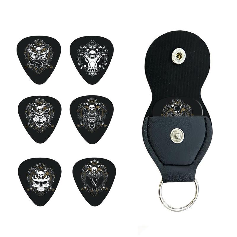 Punk Style Guitar Pick Set, 6 Counts set Double Sided Printed Guitar Pick with PU Storage Bag, Professional Music Accessories for Guitar & Bass