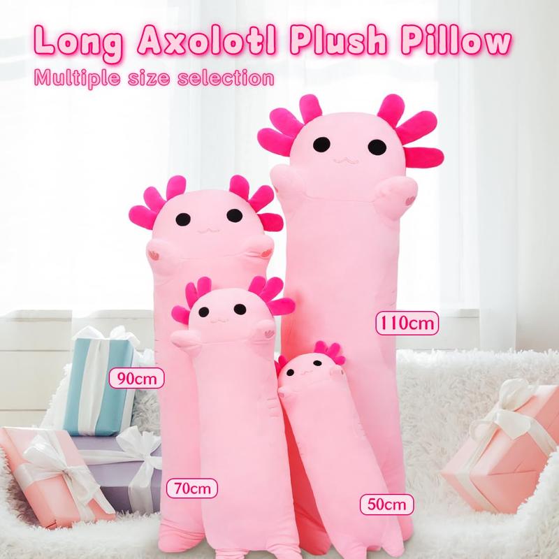 SNOWOLF 19.7“ 27.5” 35.4“ 43.3”Long Axolotl Stuffed Animals Soft Long Axolotl Plush Pillow Cute Axolotl Plush Body Pillow Gifts for Kids Girlfriend Christmas Valentine's Day