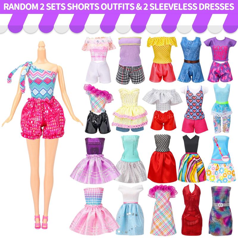 Random Doll Clothes & Accessories Set, 56pcs set Wedding Gowns & Dresses & Casual Outfit Top Pant & Swimsuit & Hanger, Colorful Doll Apparel for Gifts