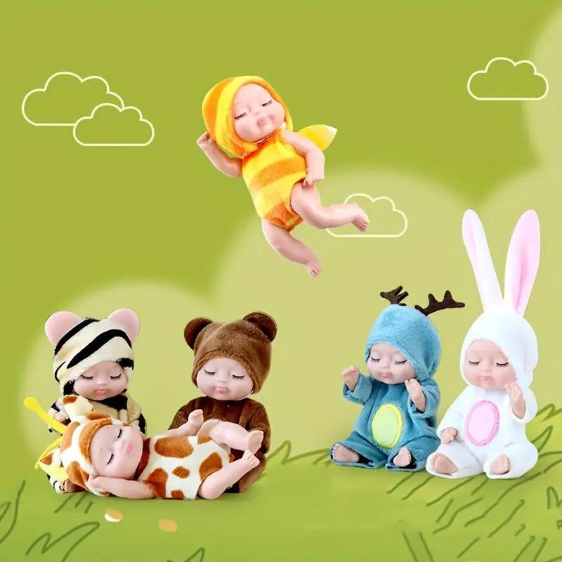 Christmas 6pcs set Mini Animal & Insect Shaped Cute Reborn Doll, Sleepy Doll, Children's Toy Gift Box