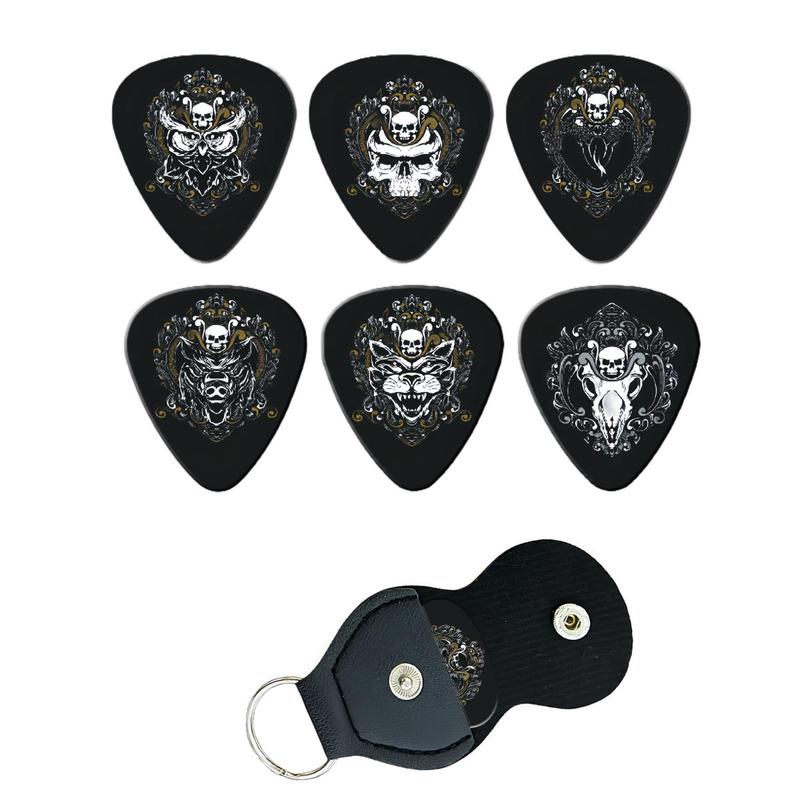 Punk Style Guitar Pick Set, 6 Counts set Double Sided Printed Guitar Pick with PU Storage Bag, Professional Music Accessories for Guitar & Bass